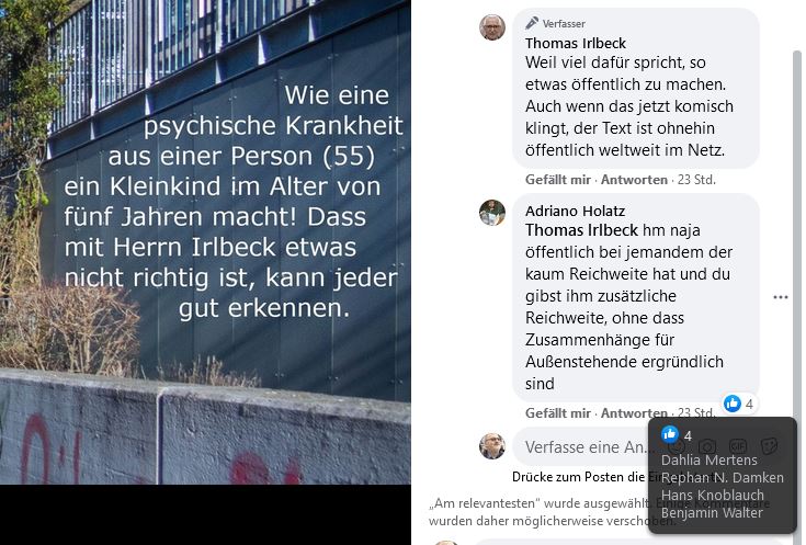 neuer psychischer Schub von meinem Stalker Irlbeck